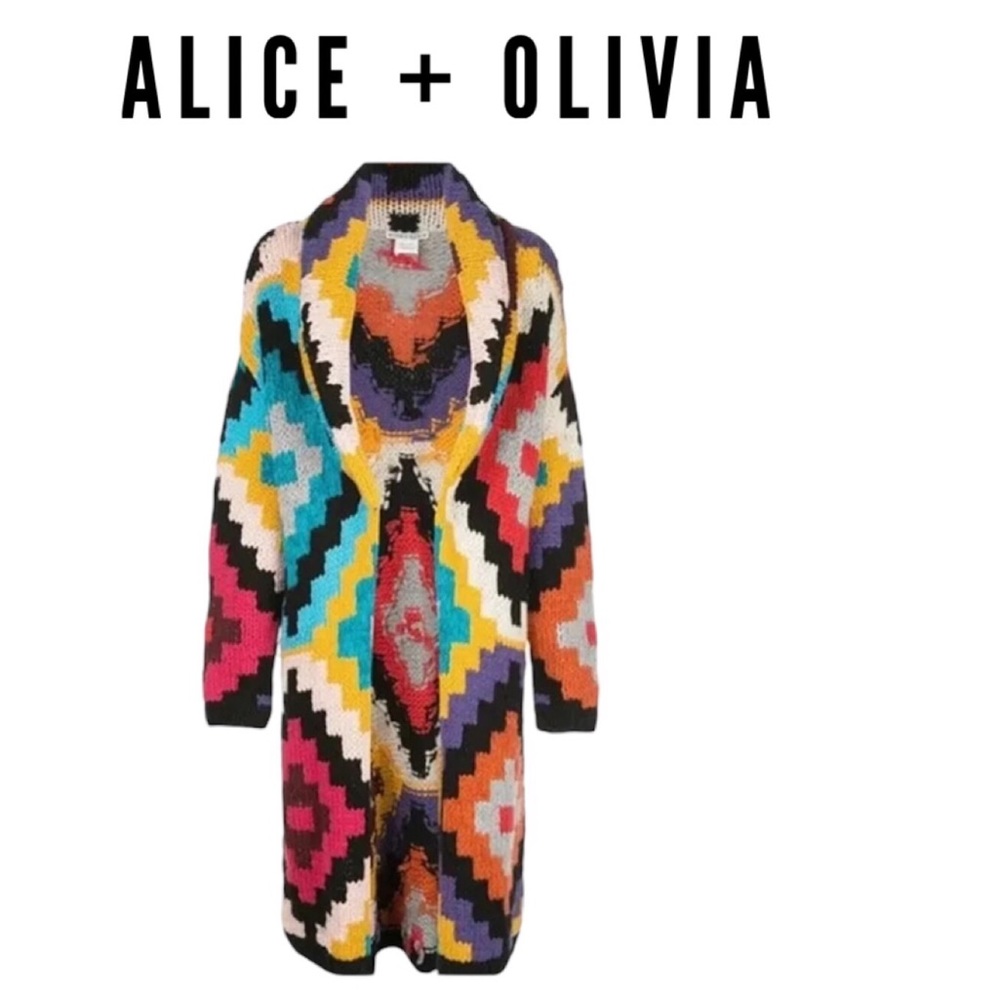 Alice + Olivia Astrid Geometric Southwestern Knit Cardigan Sweater 
Size M/L
